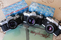 Canon AE-1 с FD 50/1,4 и 1,8/50mm обективи, Minolta X-500 с 2/50mm и филми ORWO NC19 120