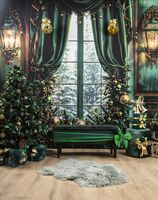 Коледен фотографски фон - Зелени зависи и прозорец