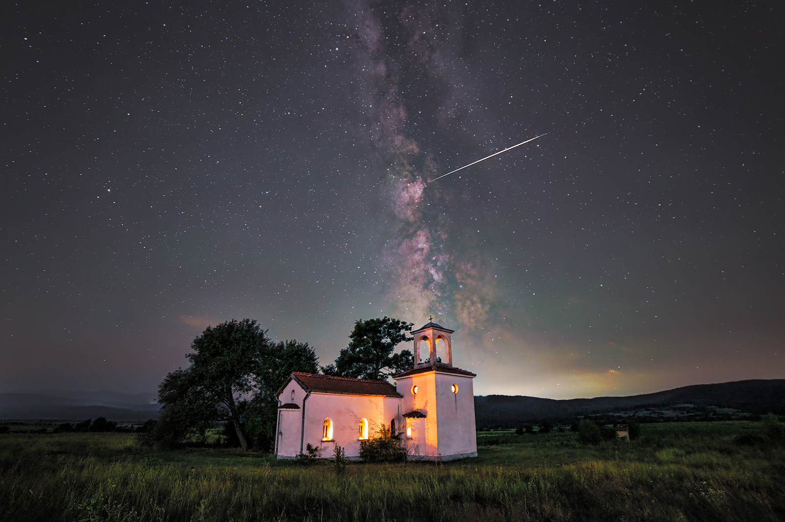 Milky Way and Delta Aquariids meteor over St. Peter and Paul Chape | Author Aleksandar Aleksov - alexoff | PHOTO FORUM