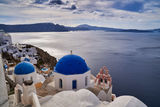 Santorini&#039;s famous blue domed tree bells church ; comments:10