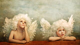 ...личен фотопроект "Любими шедьоври оживяват" /  Светли в ролята на двете ангелчета /"Ангели"/, детайл от шедьовъра "Сикстинската Мадона " на Рафаело ; comments:13